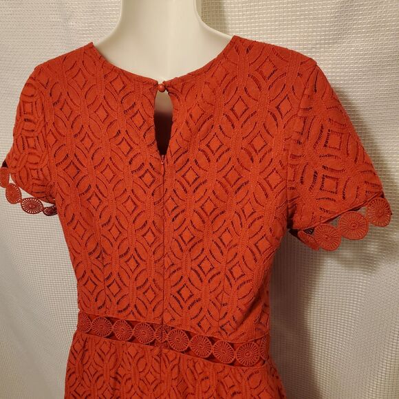 Jessakae Sz Small Red Crochet Lined Midi Dress Cottage Knit Bohemian - Picture 5 of 7